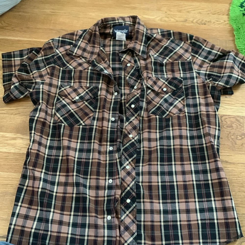 Vintage Wrangler Men’s Large Short Sleeve Brown Pearl Snap Western Shirt